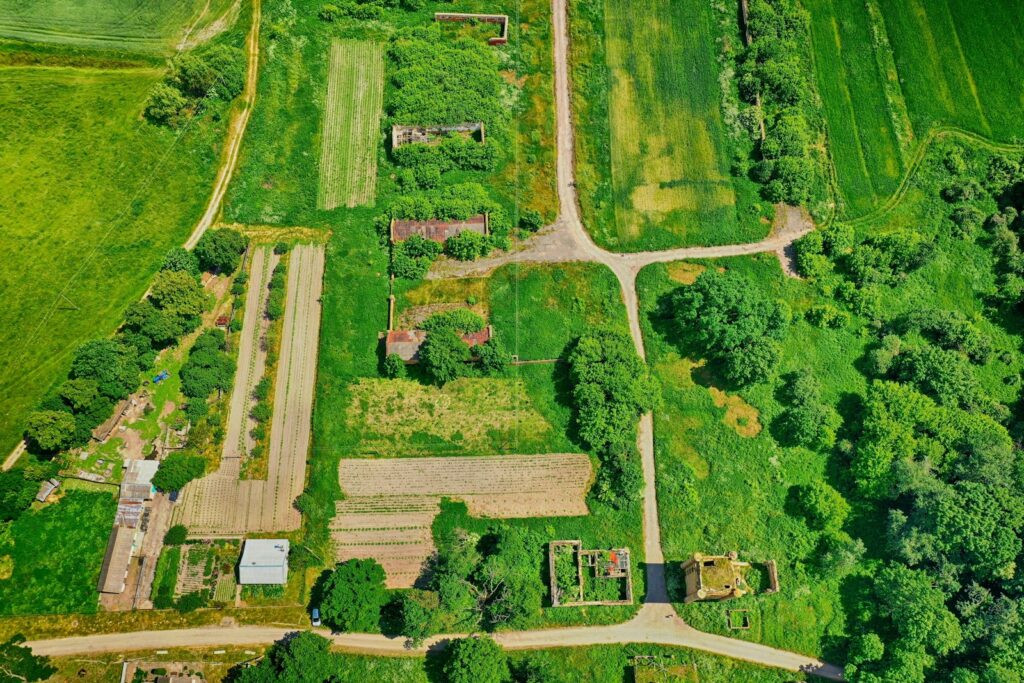a high angle view of a farm